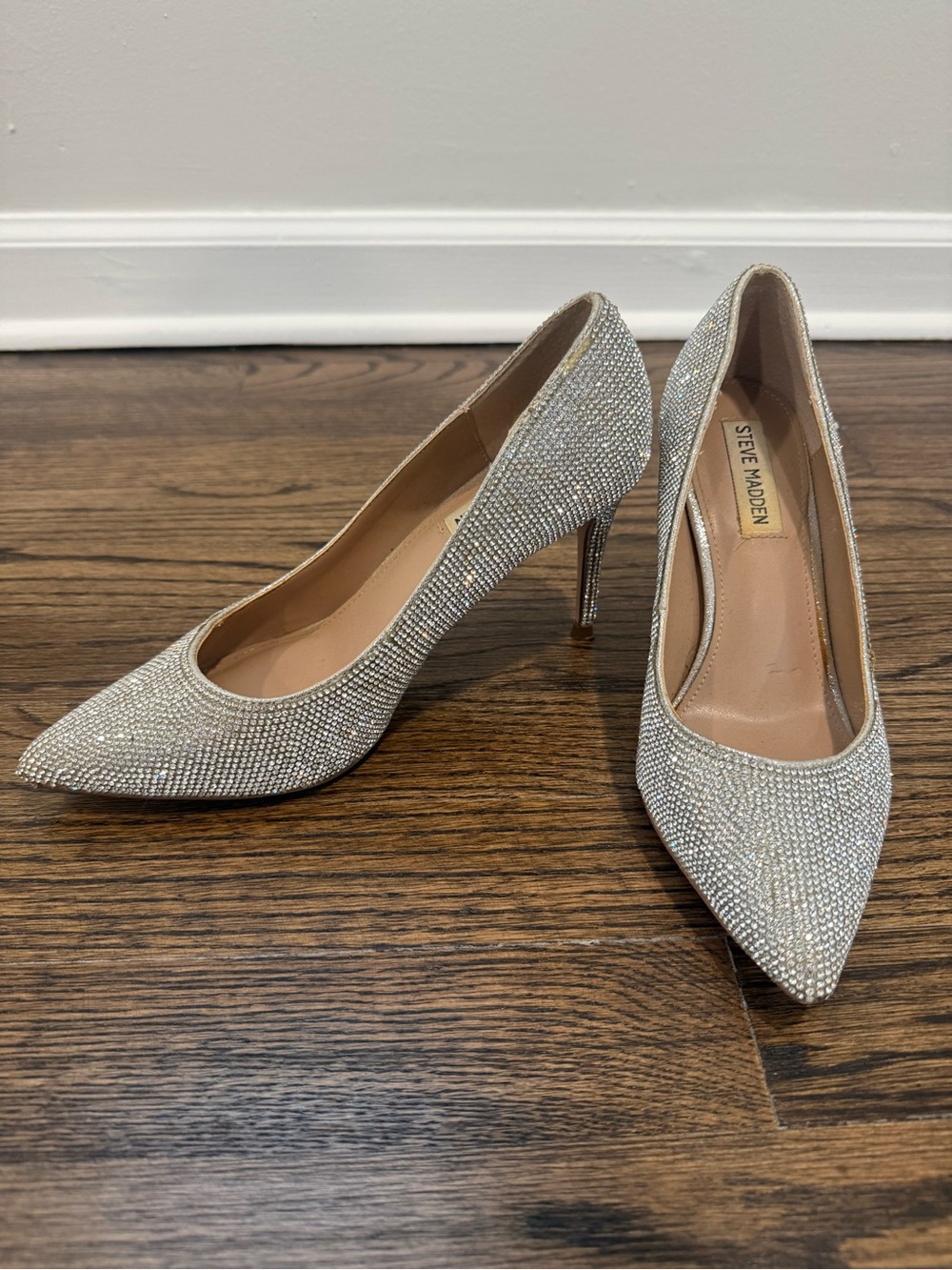 Steve Madden Silver Embellished Pointed-Toe Pumps